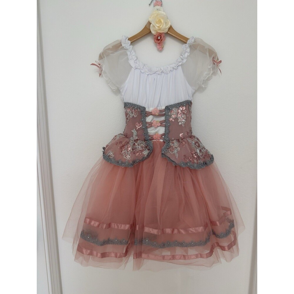 Weissman Giselle Ballet Costume Peasant Romantic Tutu Pink Silver Sz MC YAGP
